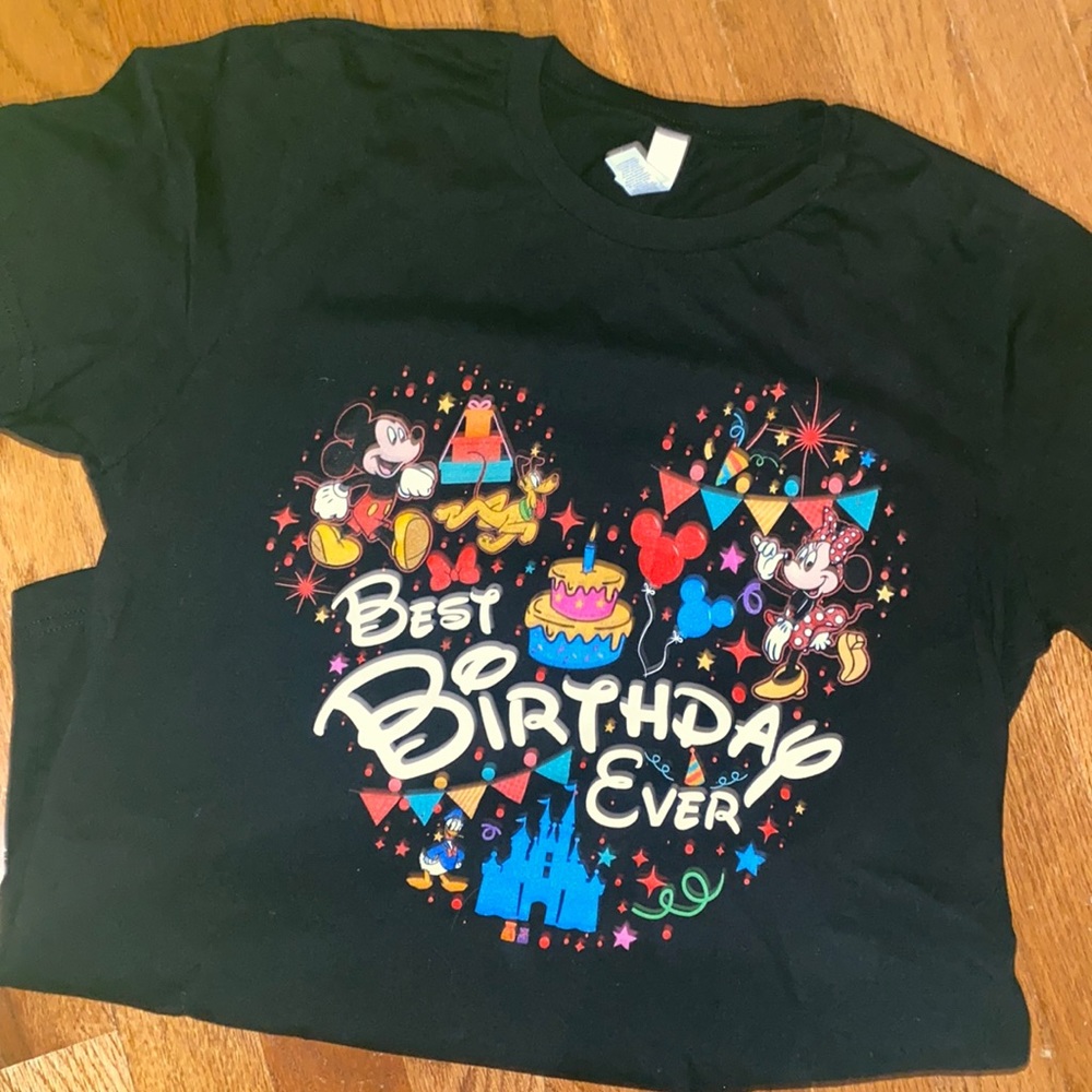 Womens, black, Disney birthday tshirt.